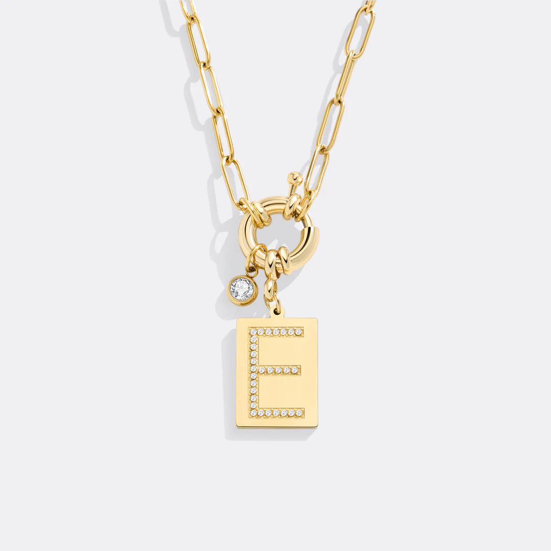 Pave Initial Pendant Necklace with Paperclip Chain - Image 123
