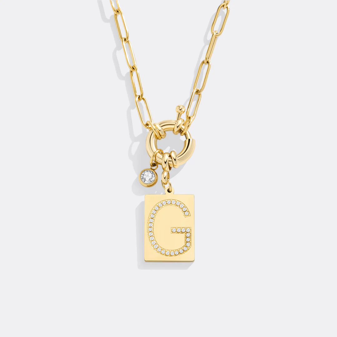 Pave Initial Pendant Necklace with Paperclip Chain - Image 107