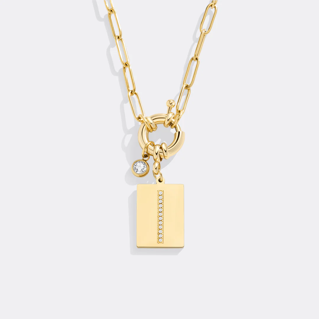 Pave Initial Pendant Necklace with Paperclip Chain - Image 124
