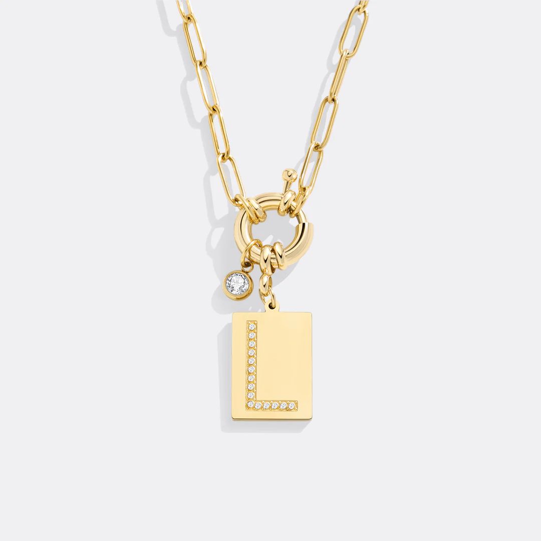 Pave Initial Pendant Necklace with Paperclip Chain - Image 111