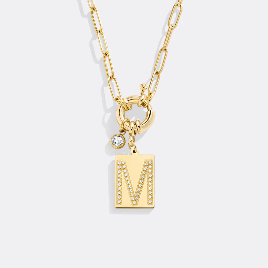 Pave Initial Pendant Necklace with Paperclip Chain - Image 112