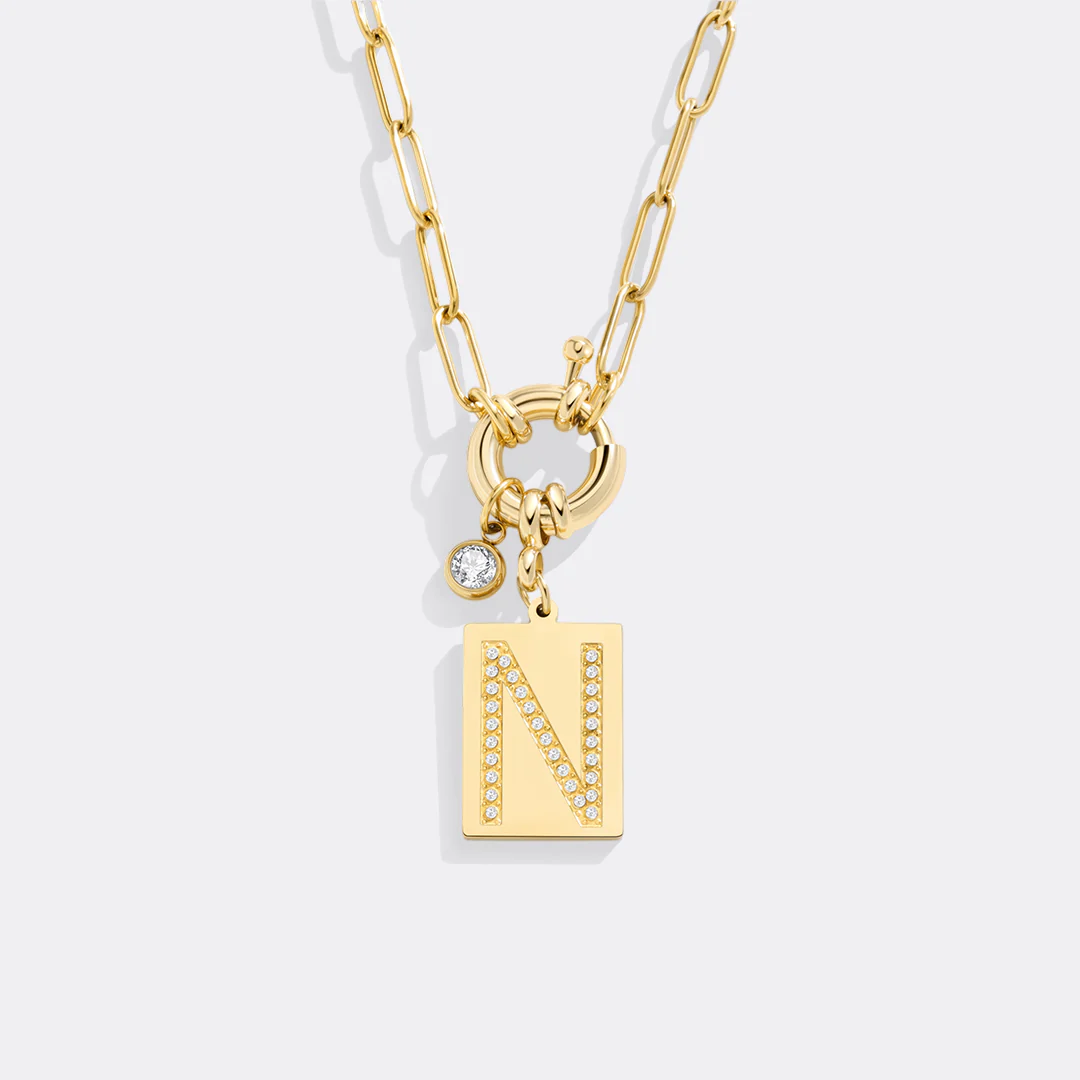 Pave Initial Pendant Necklace with Paperclip Chain - Image 125