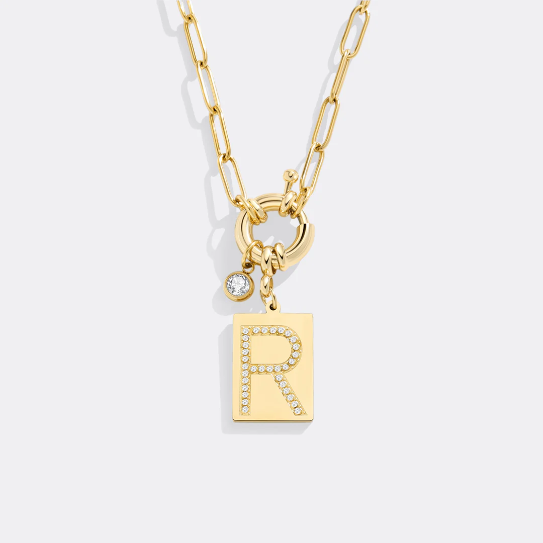 Pave Initial Pendant Necklace with Paperclip Chain - Image 126