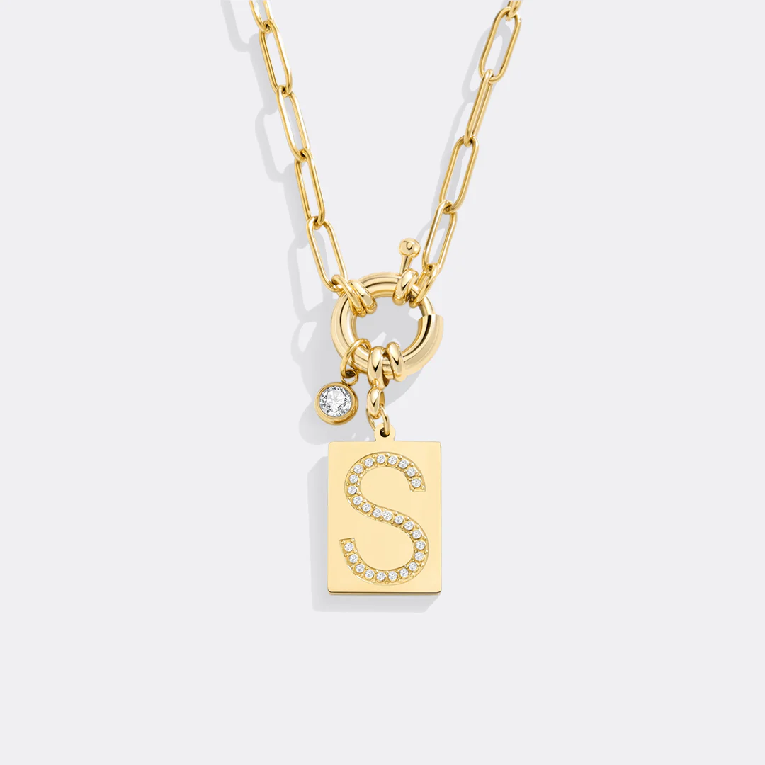 Pave Initial Pendant Necklace with Paperclip Chain - Image 127