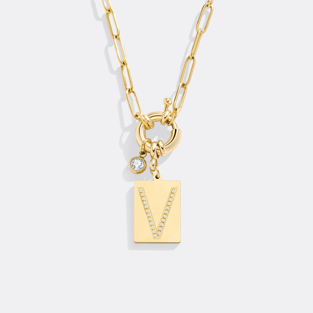 Pave Initial Pendant Necklace with Paperclip Chain - Image 128