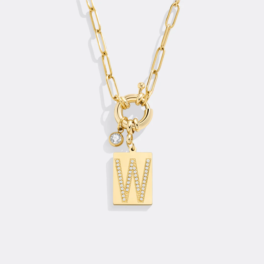 Pave Initial Pendant Necklace with Paperclip Chain - Image 118