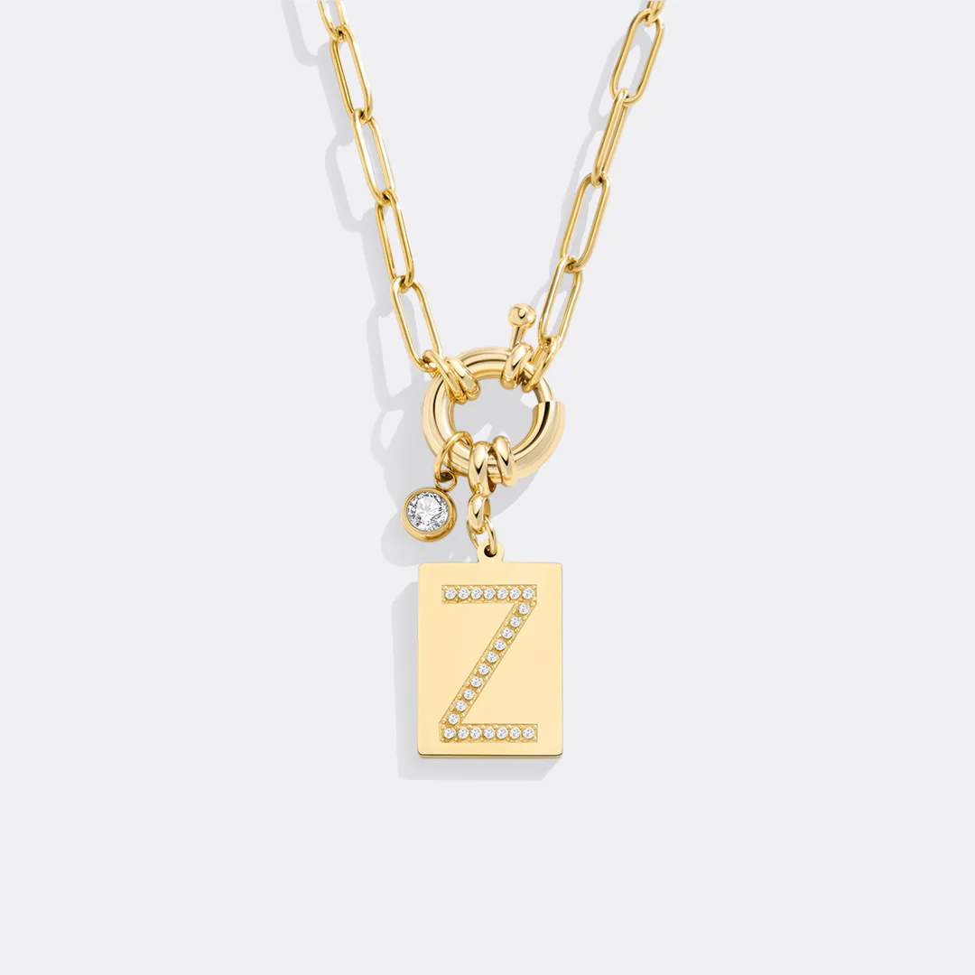 Pave Initial Pendant Necklace with Paperclip Chain - Image 120