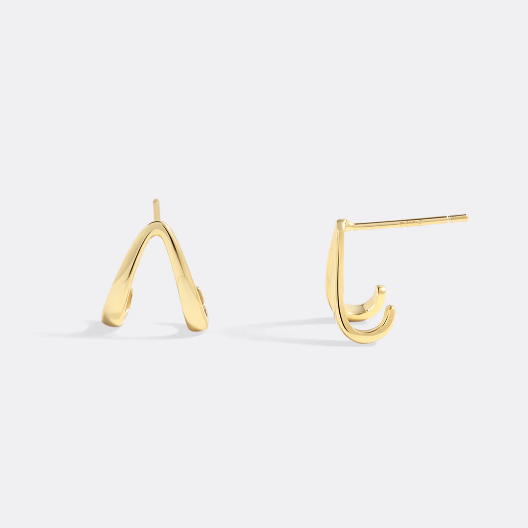 Gold Wishbone Huggie Earrings - Image 2