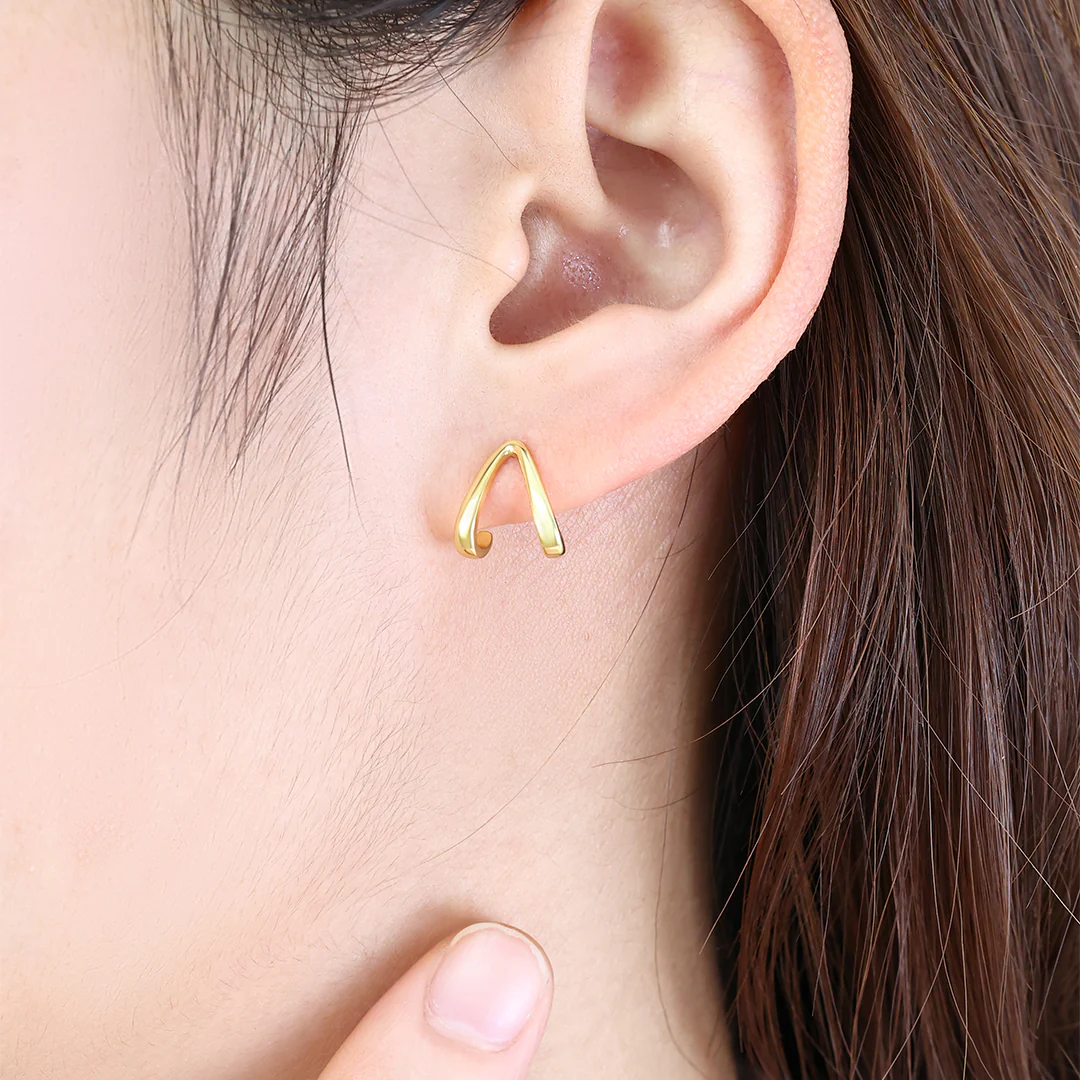 Gold Wishbone Huggie Earrings - Image 4