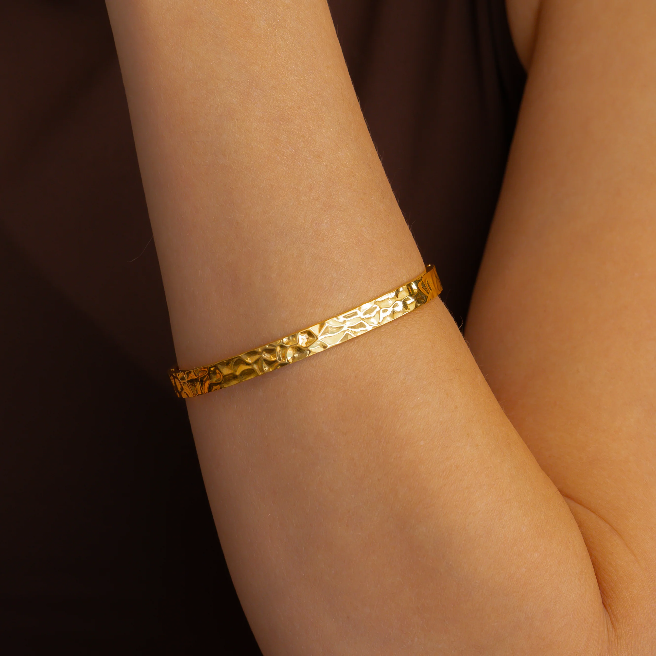 Hammered Gold Cuff Bracelet - Image 10