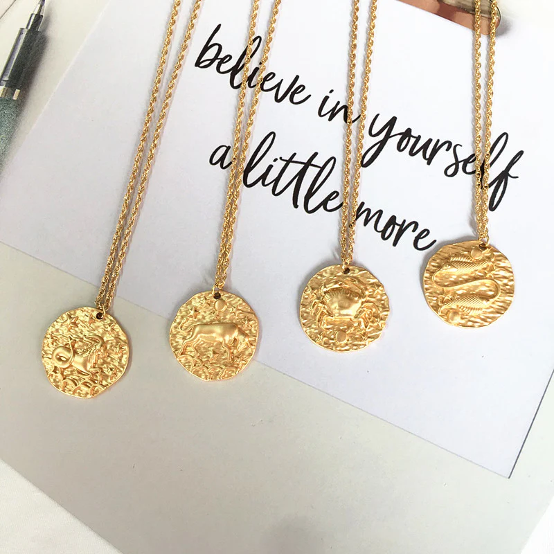 Hammered Gold Zodiac Pendant Necklace - Image 4