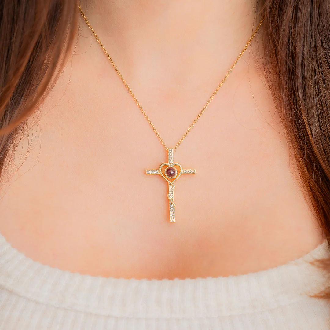 Heart and Cross Photo Necklace - Image 18