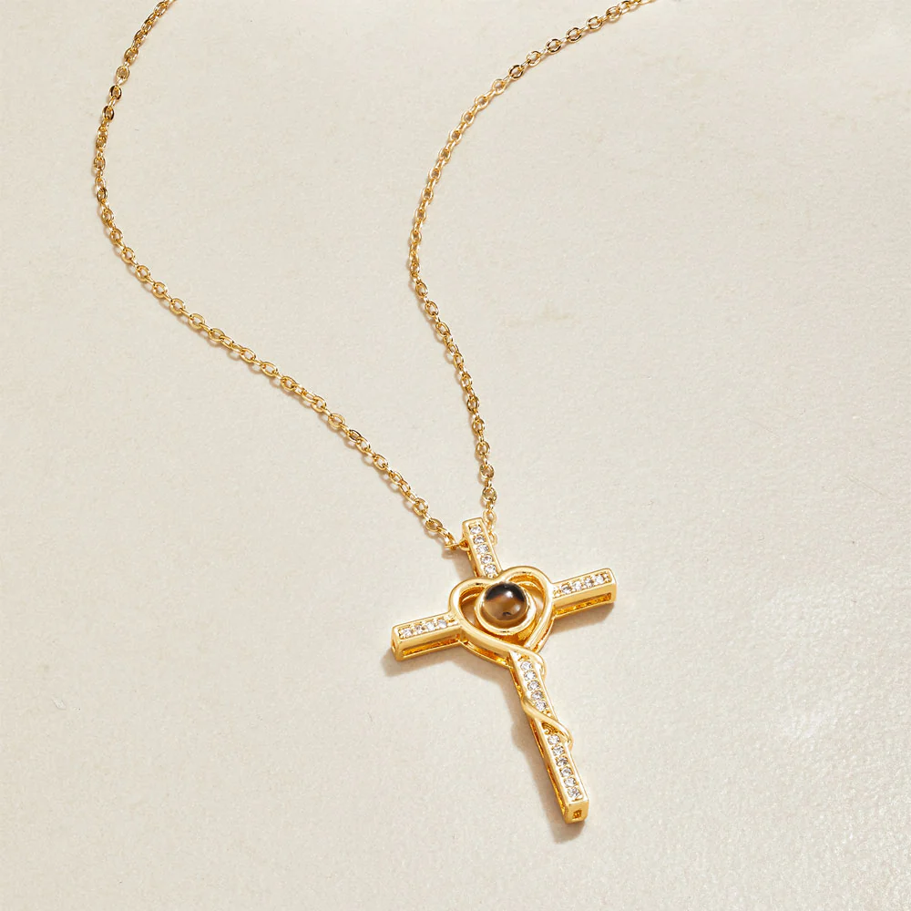 Heart and Cross Photo Necklace - Image 3