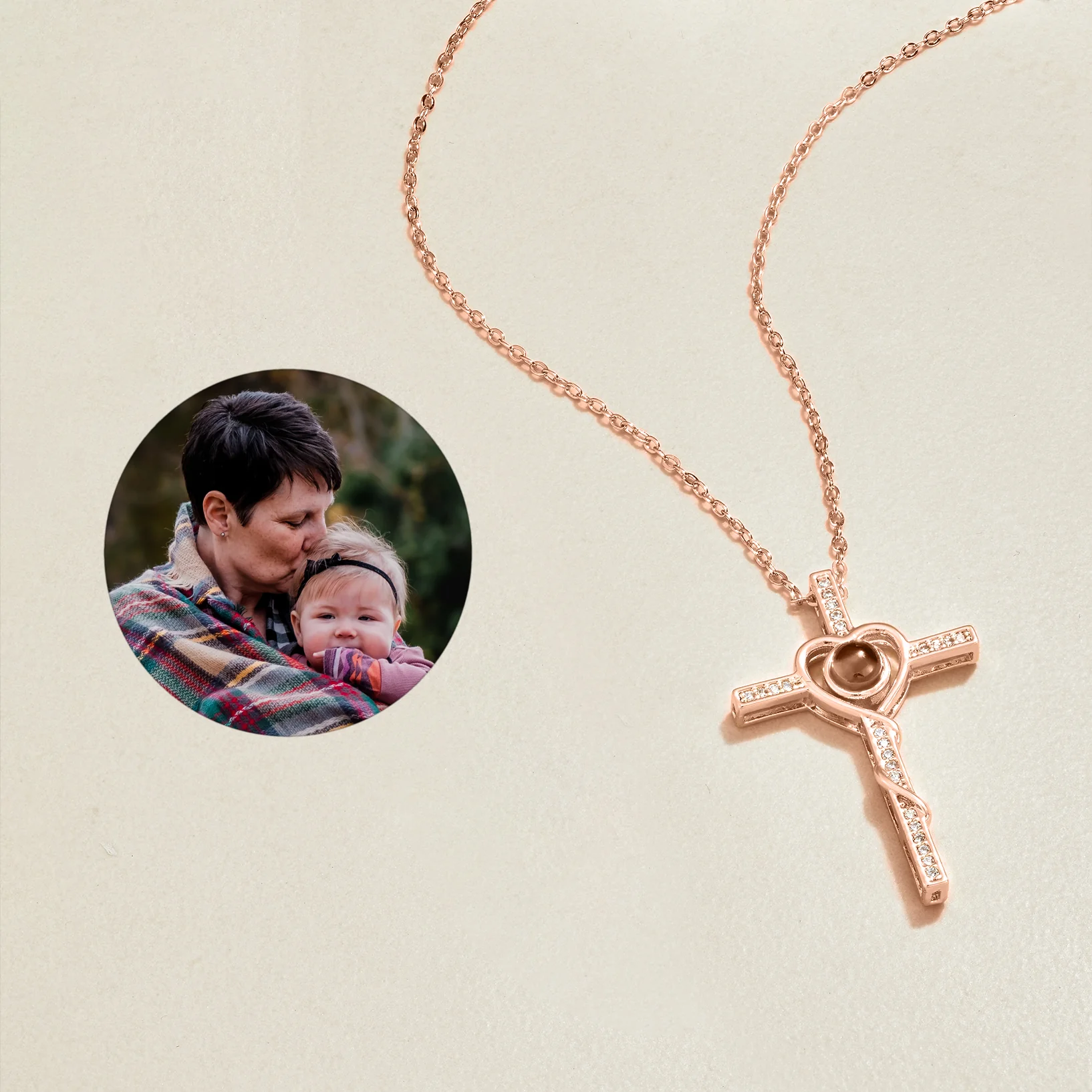 Heart and Cross Photo Necklace - Image 6
