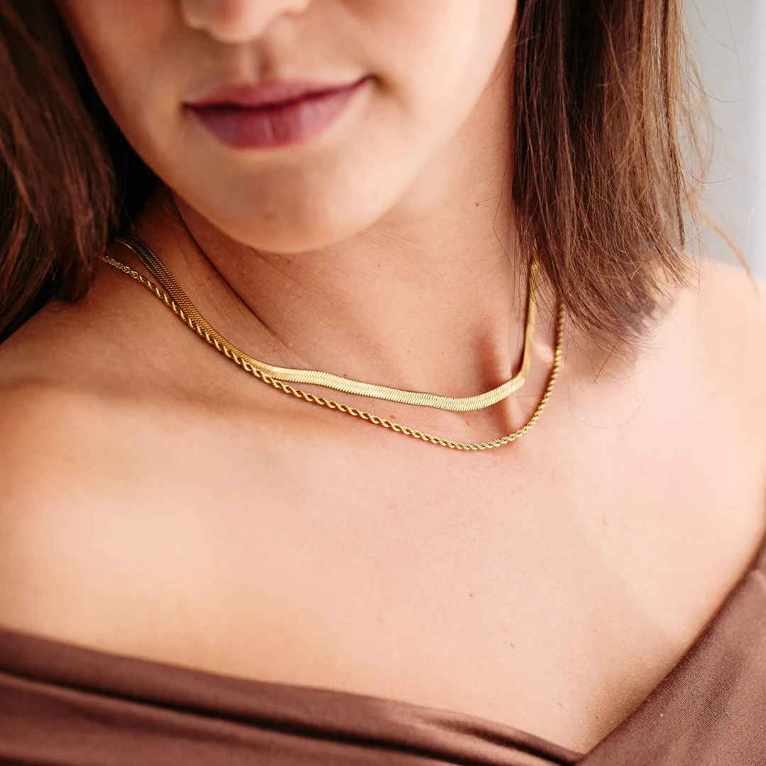 Herringbone Gold Chain Necklace - Image 53