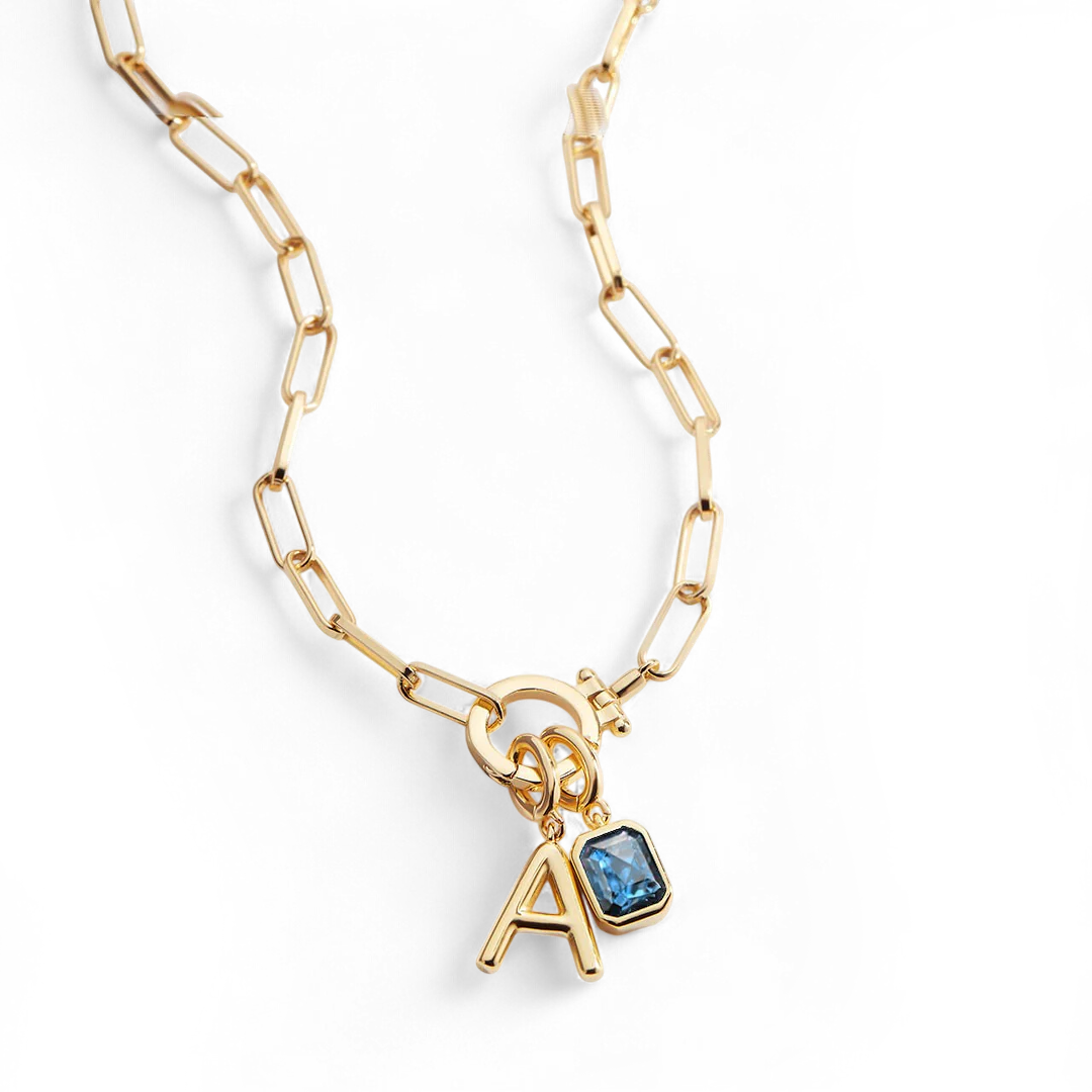 Mint Paperclip Necklace with Initial & Birthstone Charm - Image 5