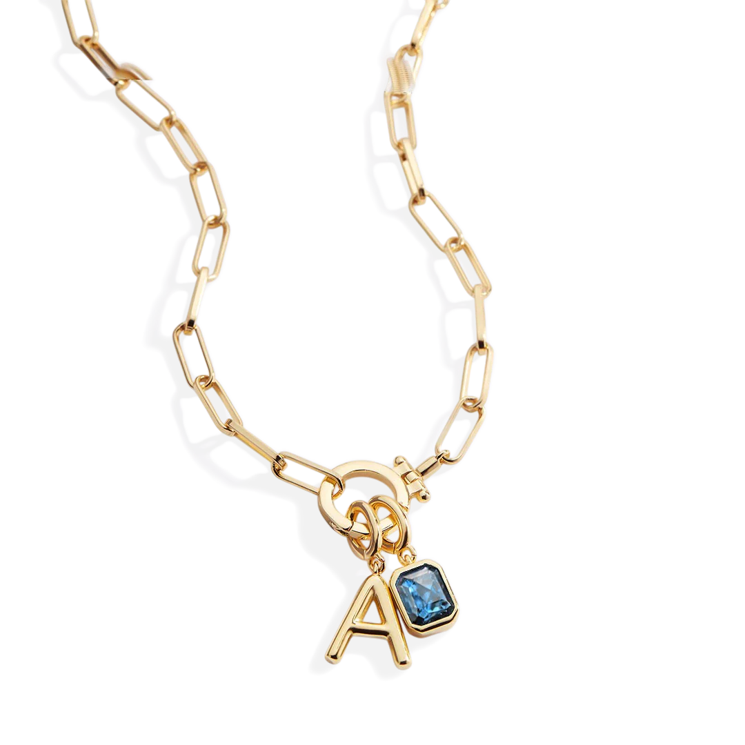 Mint Paperclip Necklace with Initial & Birthstone Charm - Image 63