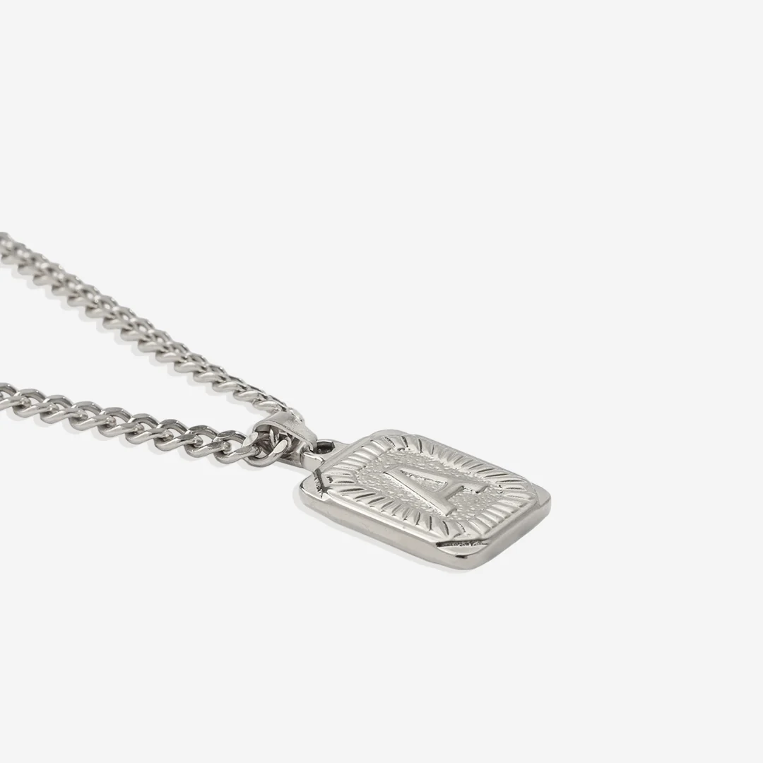 Initial Card Pendant Necklace with Curb Chain - Image 14