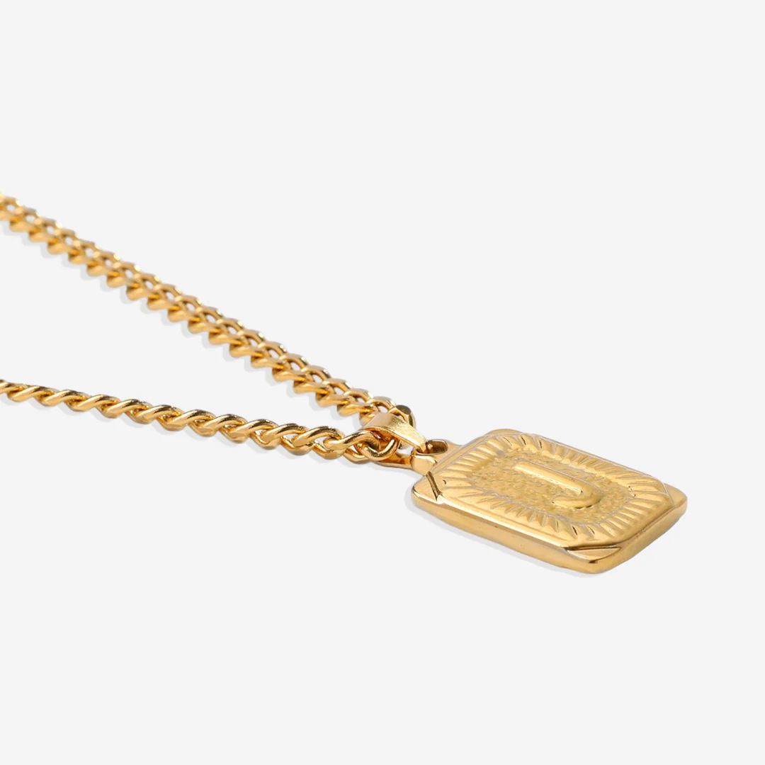 Initial Card Pendant Necklace with Curb Chain - Image 32