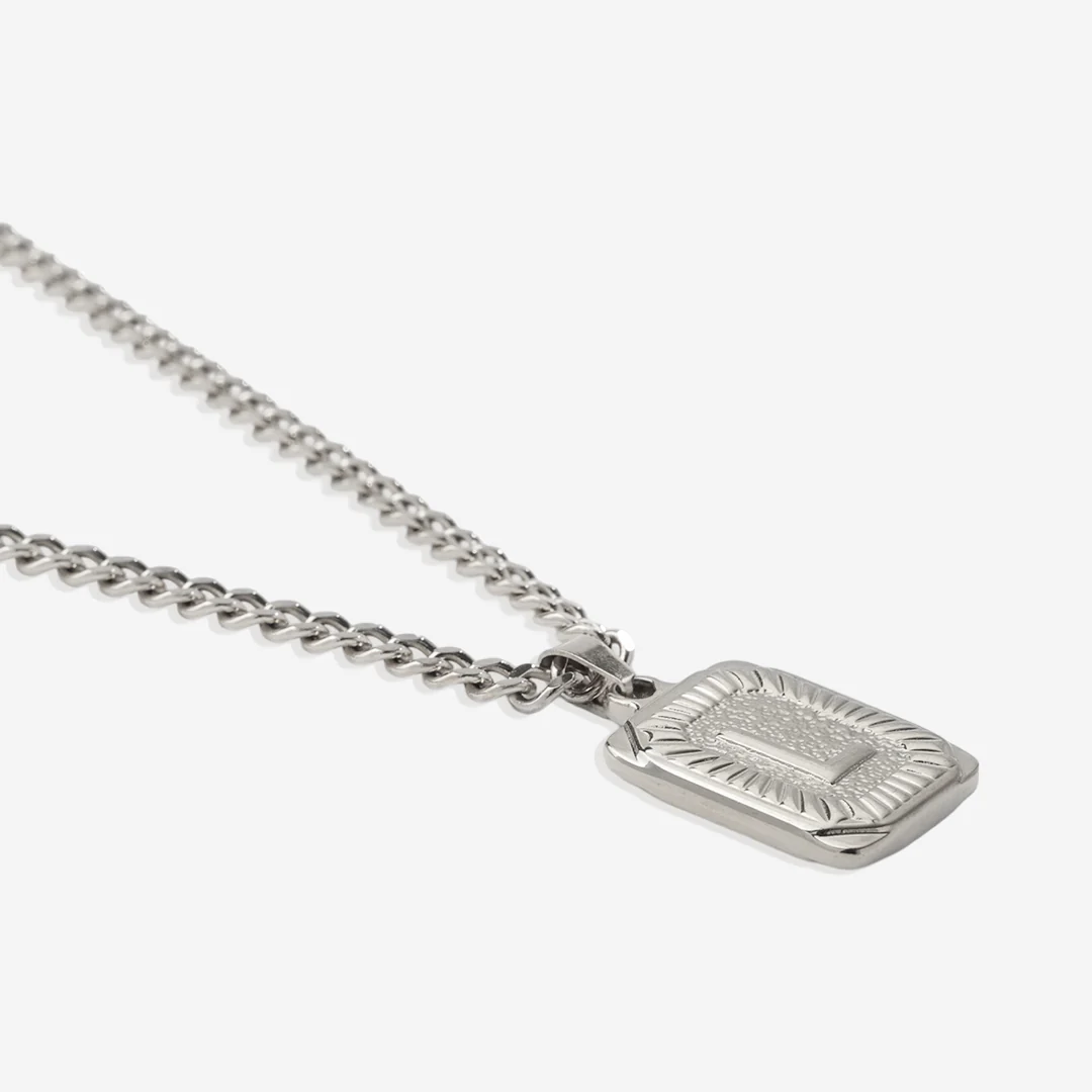 Initial Card Pendant Necklace with Curb Chain - Image 34