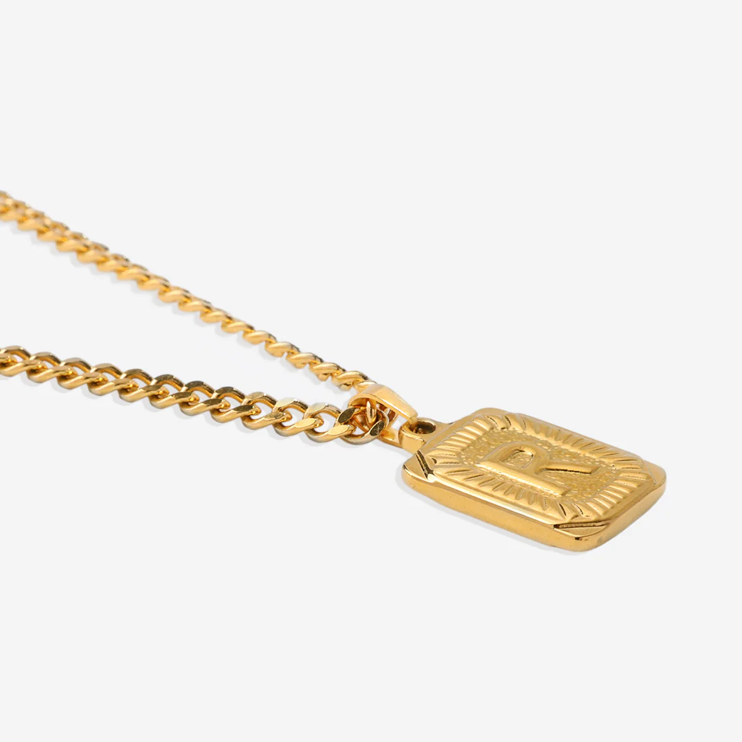 Initial Card Pendant Necklace with Curb Chain - Image 47