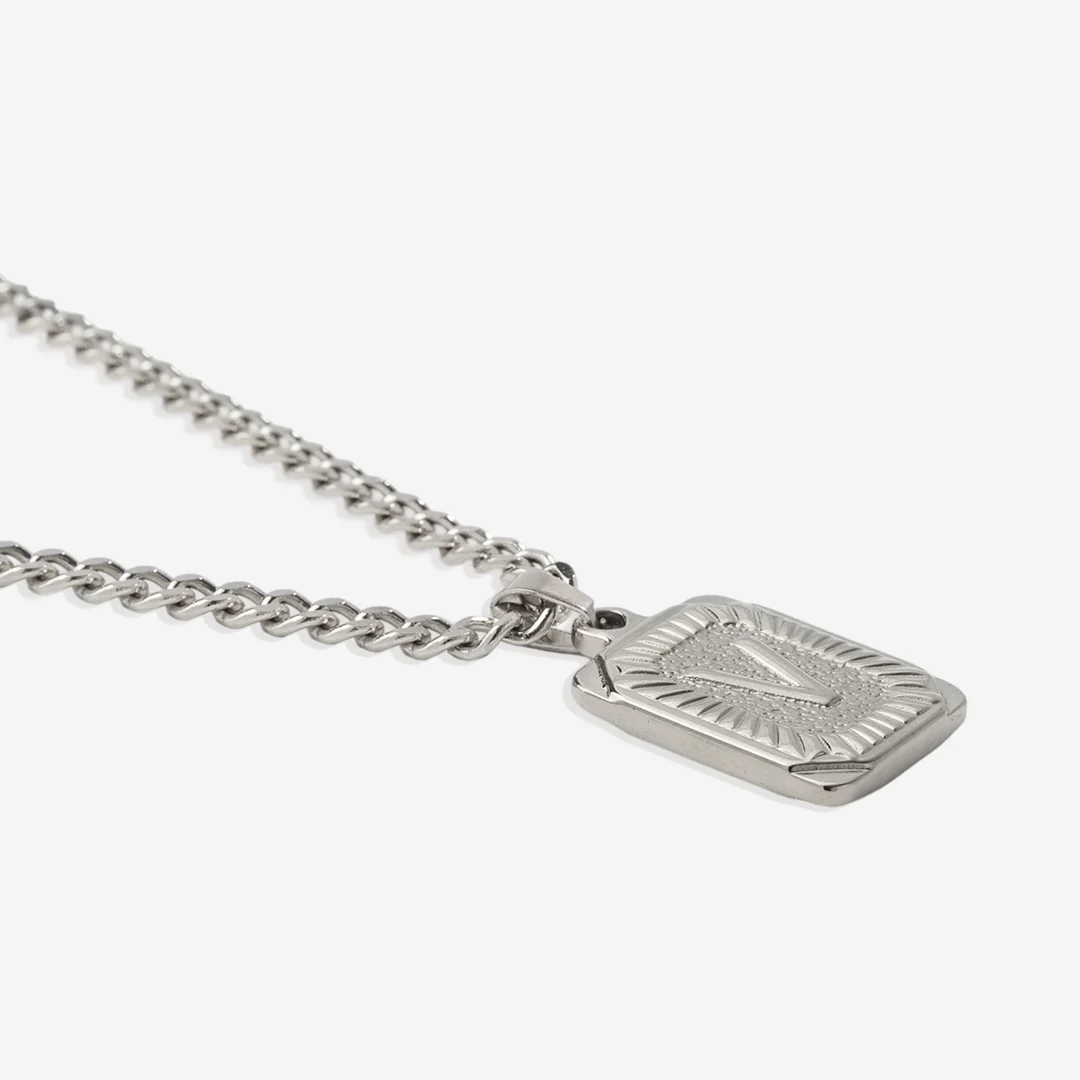 Initial Card Pendant Necklace with Curb Chain - Image 54