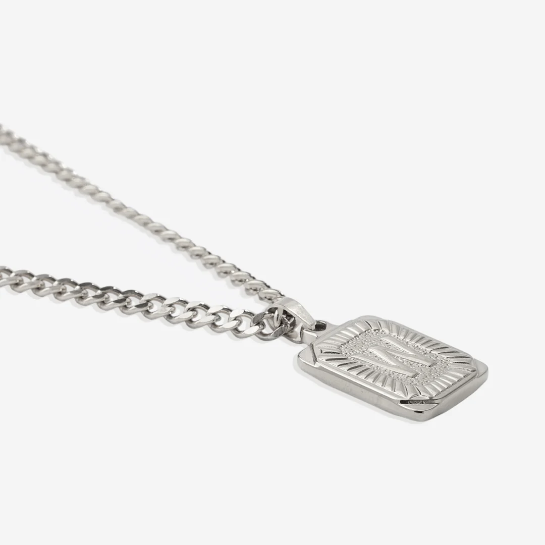 Initial Card Pendant Necklace with Curb Chain - Image 56