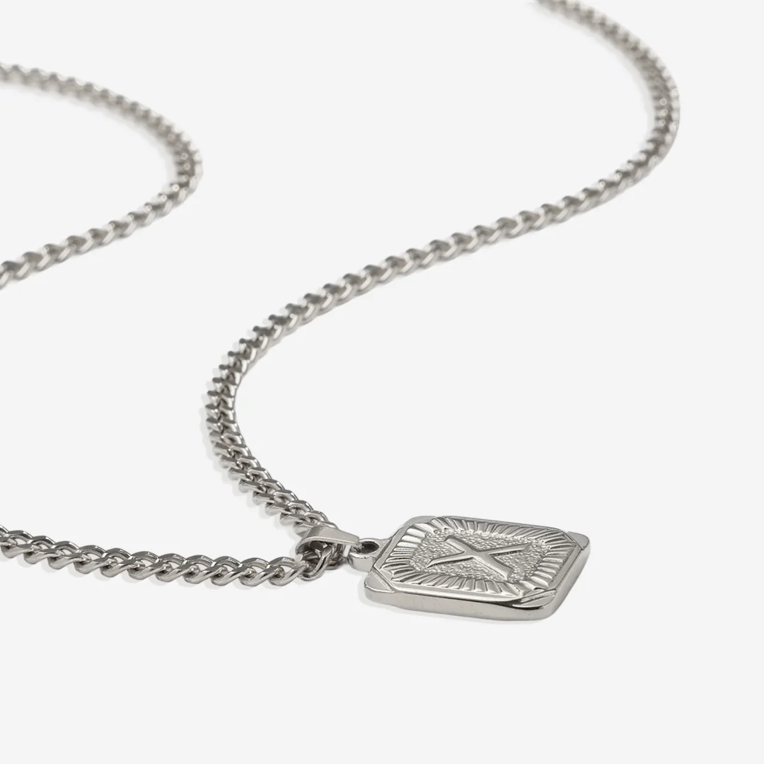 Initial Card Pendant Necklace with Curb Chain - Image 7