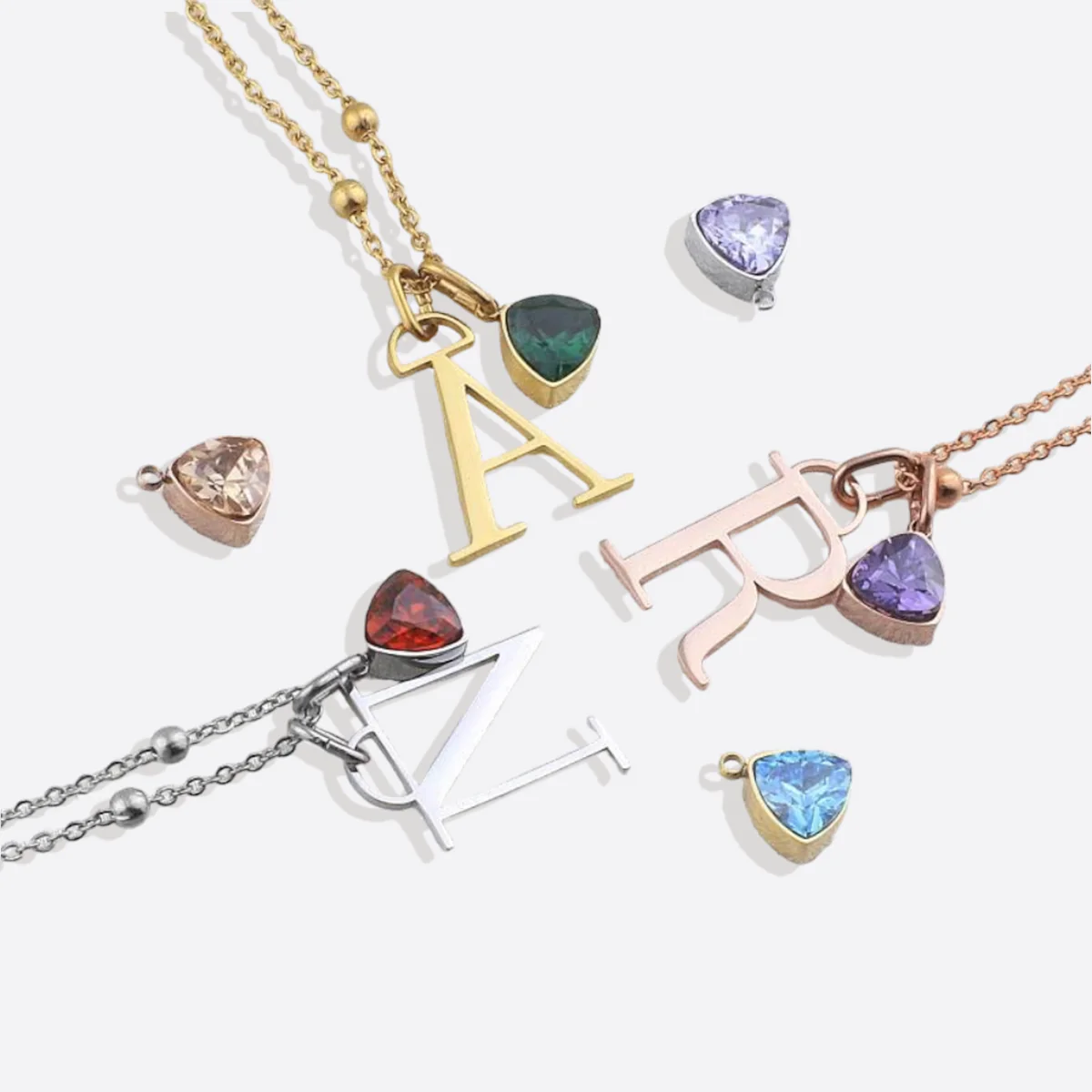 Droplet Birthstone & Initial Necklace - Image 7