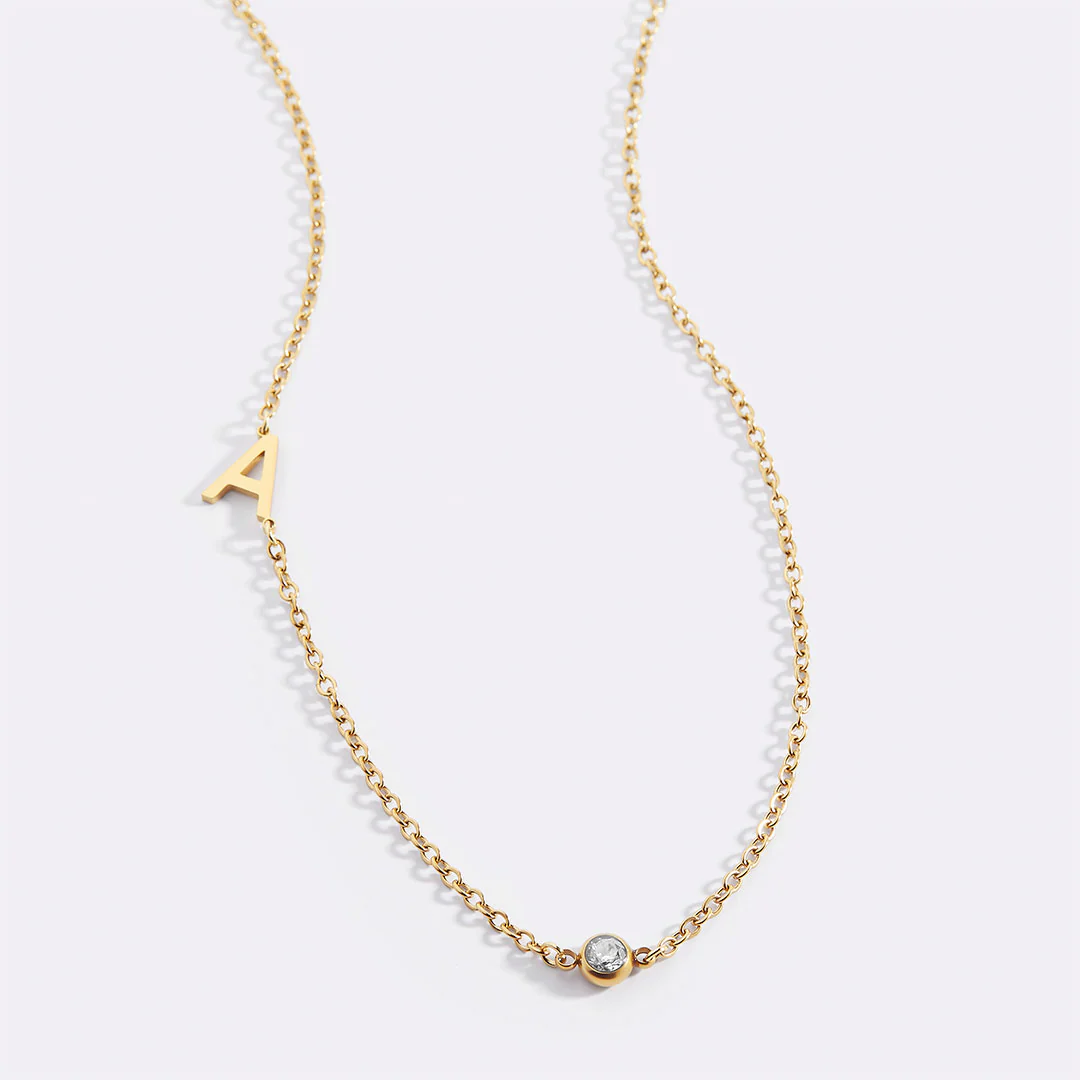 Initial Necklace with Birthstone Accent - Image 10