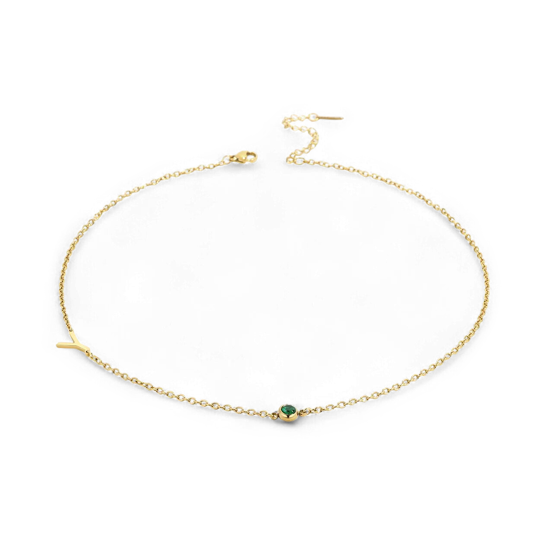 Initial Necklace with Birthstone Accent - Image 104