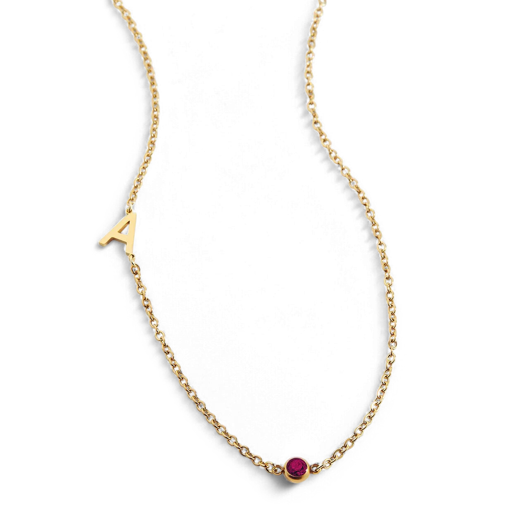 Initial Necklace with Birthstone Accent - Image 109