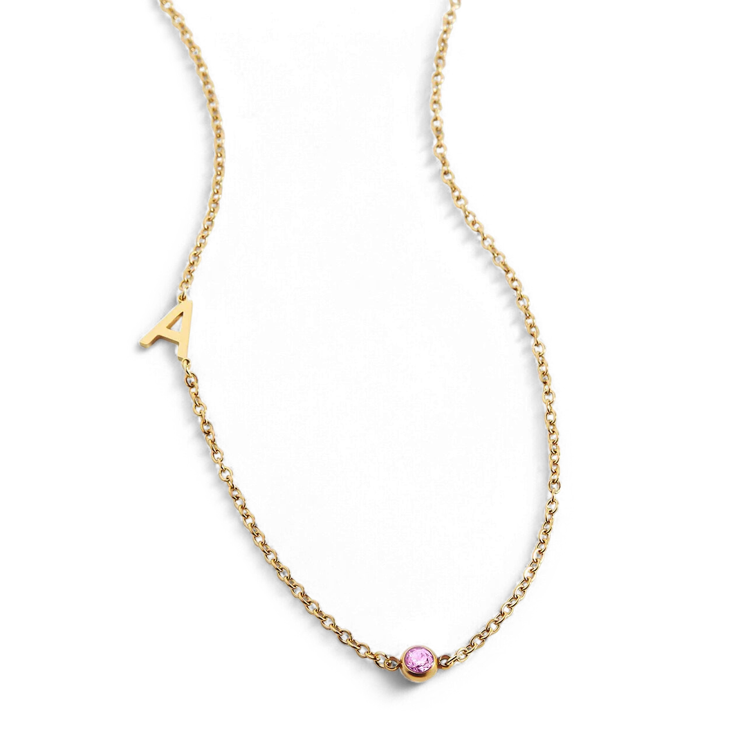 Initial Necklace with Birthstone Accent - Image 114
