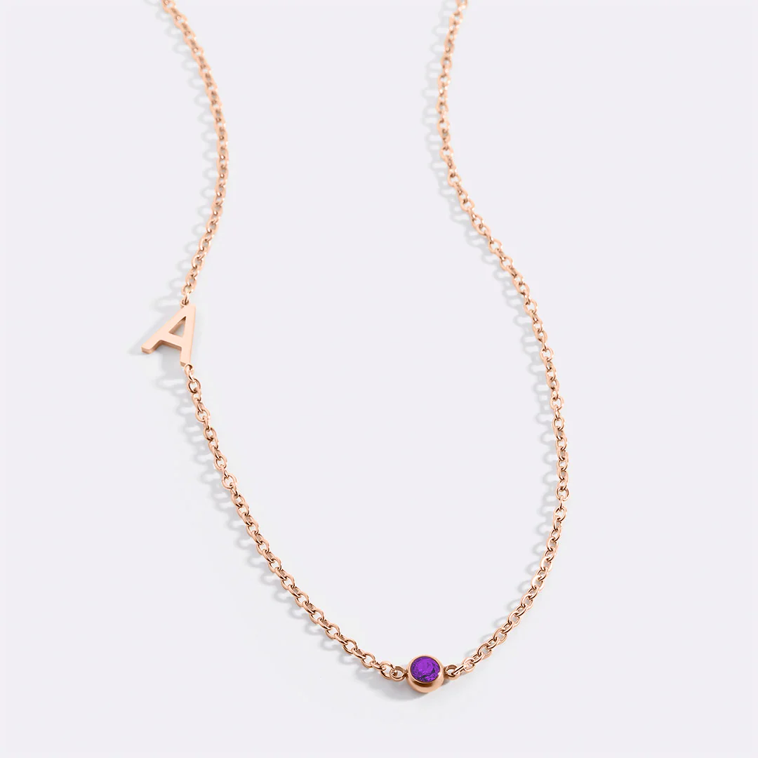 Initial Necklace with Birthstone Accent - Image 17