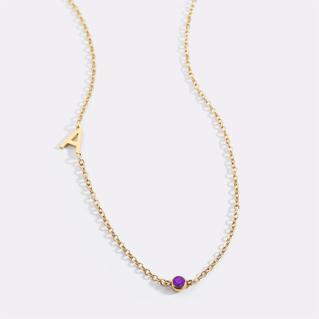 Initial Necklace with Birthstone Accent - Image 19