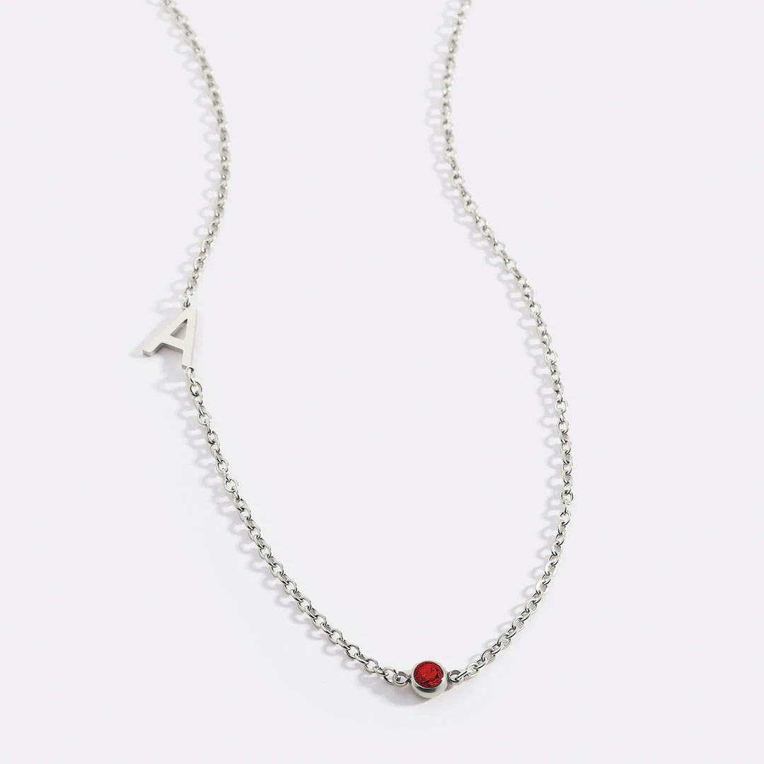 Initial Necklace with Birthstone Accent - Image 21