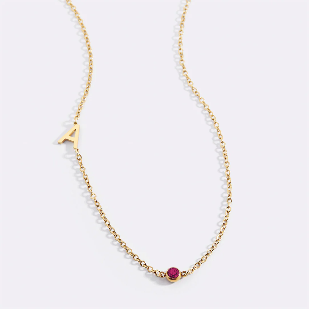 Initial Necklace with Birthstone Accent - Image 25