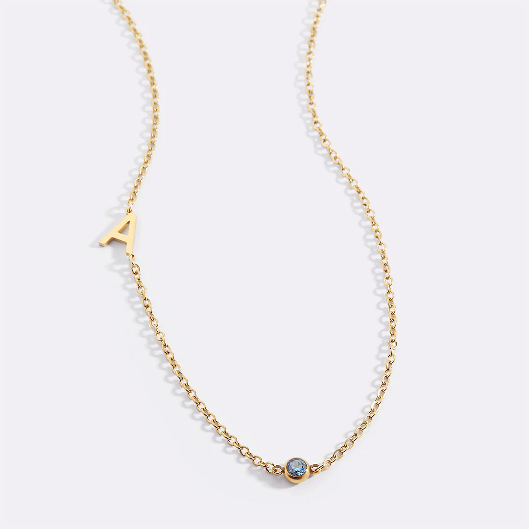 Initial Necklace with Birthstone Accent - Image 31