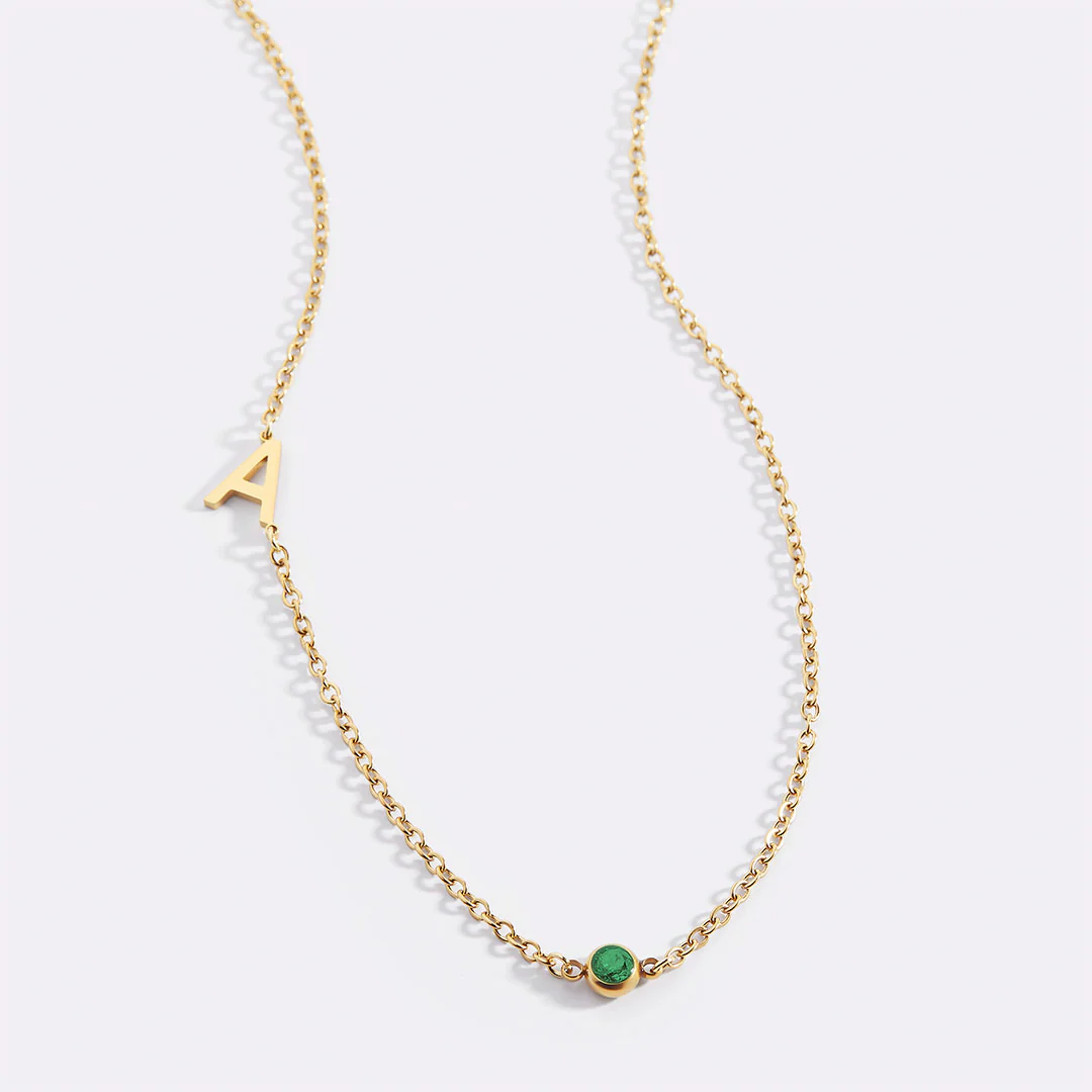 Initial Necklace with Birthstone Accent - Image 34