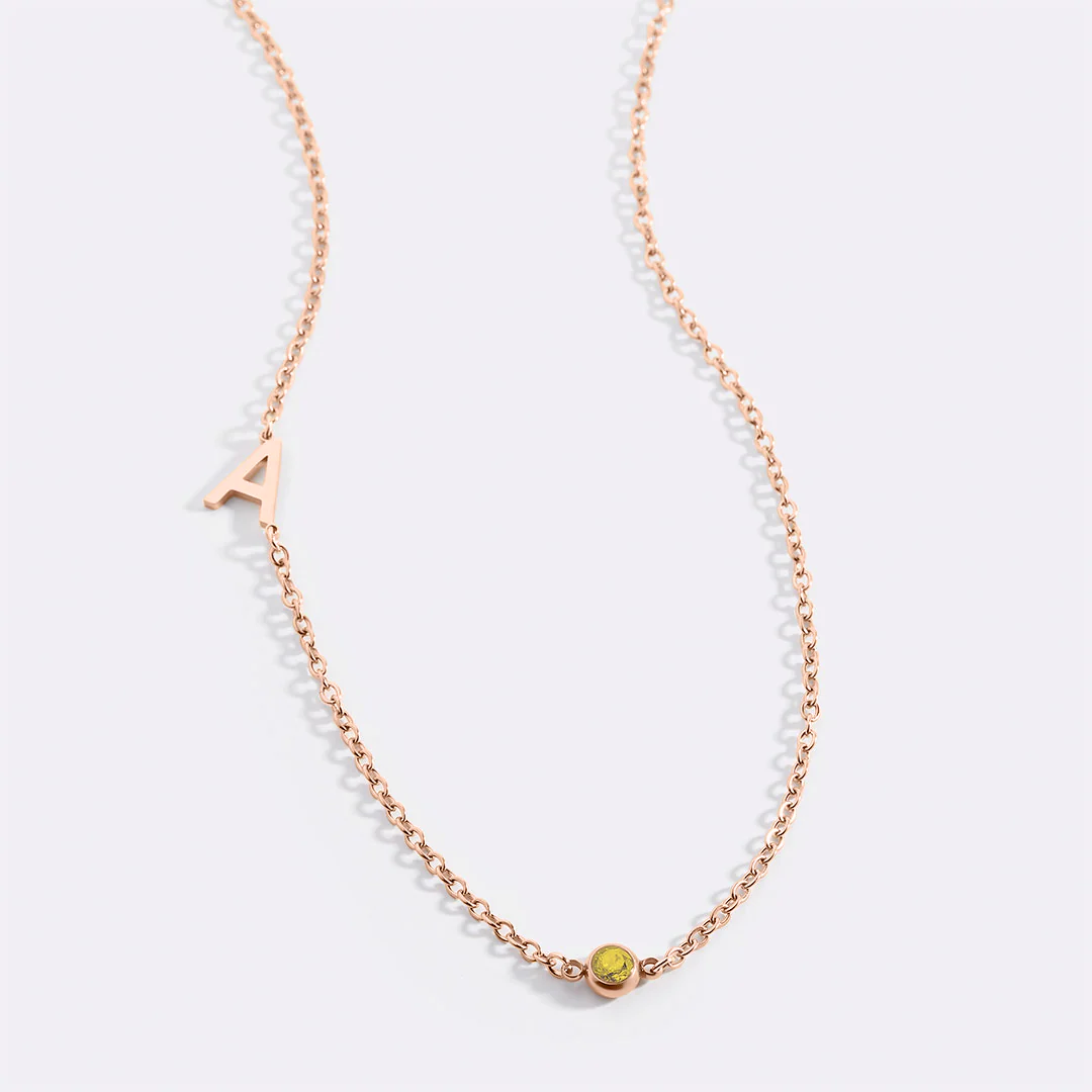 Initial Necklace with Birthstone Accent - Image 35