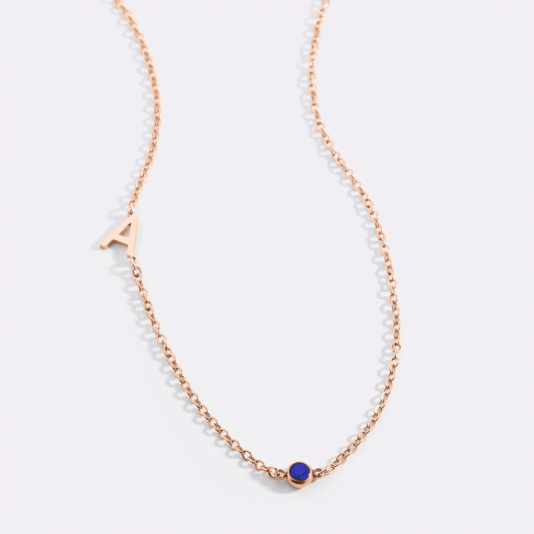 Initial Necklace with Birthstone Accent - Image 41