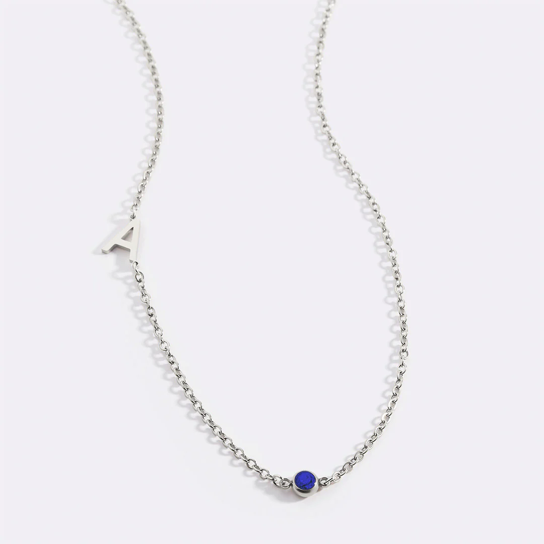 Initial Necklace with Birthstone Accent - Image 42