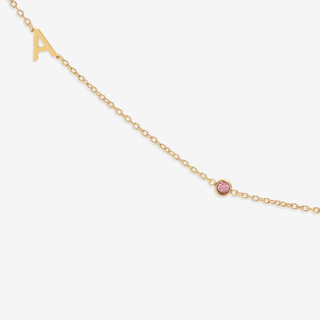 Initial Necklace with Birthstone Accent - Image 43