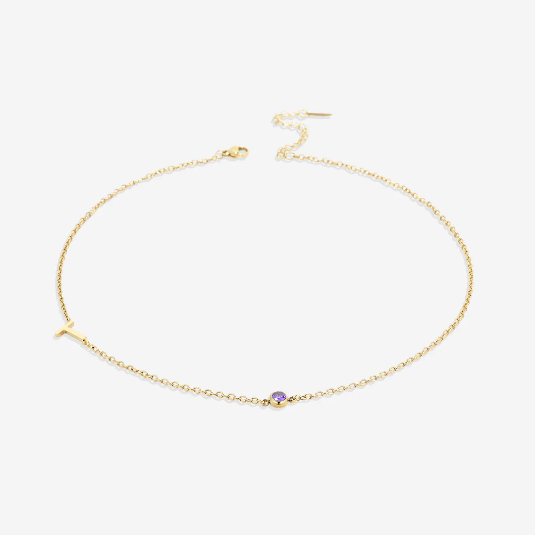 Initial Necklace with Birthstone Accent - Image 44