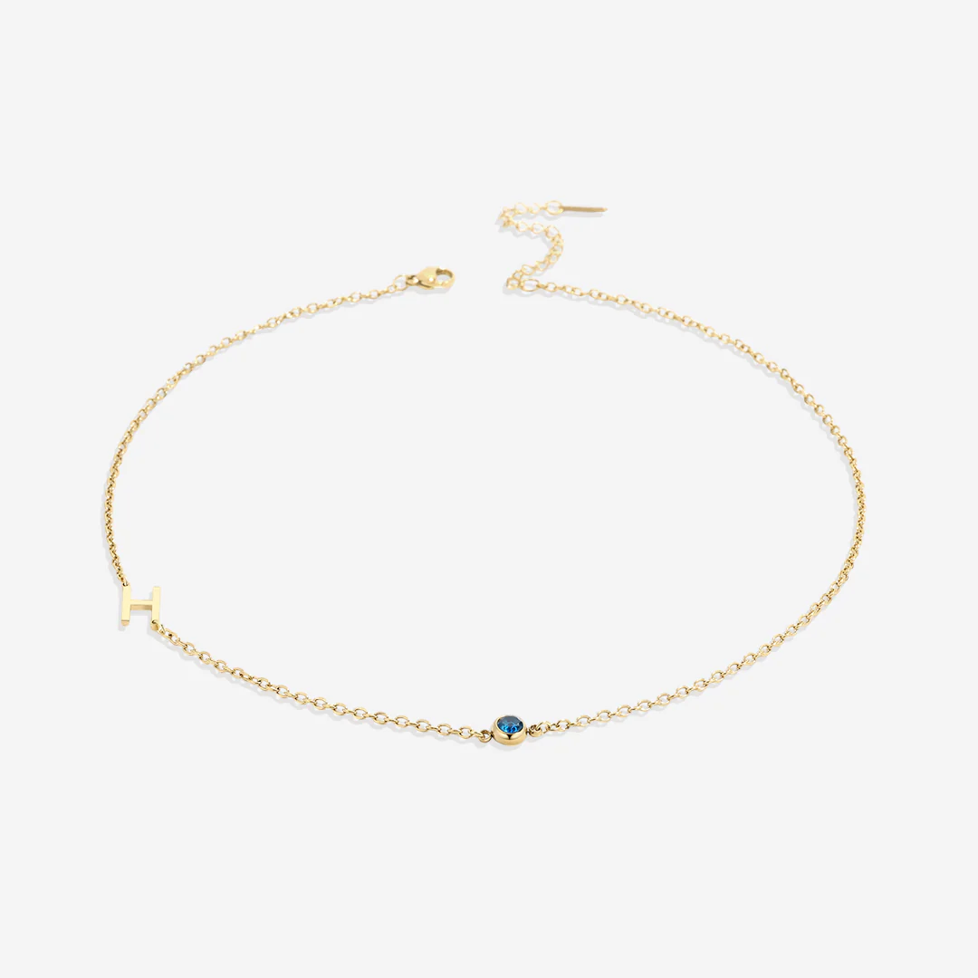 Initial Necklace with Birthstone Accent - Image 54