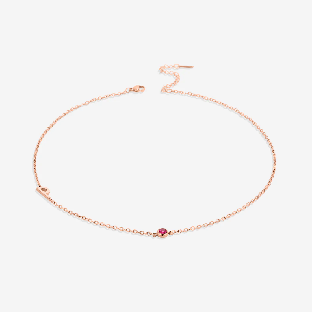 Initial Necklace with Birthstone Accent - Image 66