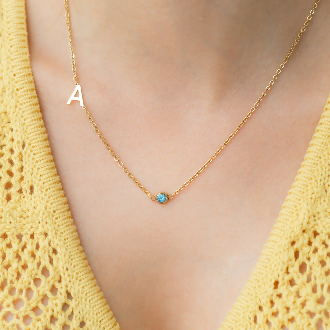 Initial Necklace with Birthstone Accent - Image 74
