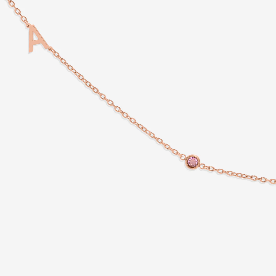 Initial Necklace with Birthstone Accent - Image 78