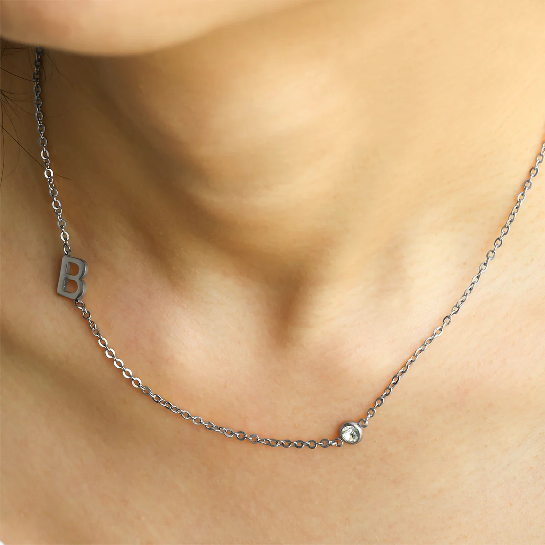 Initial Necklace with Diamond Accent - Image 5