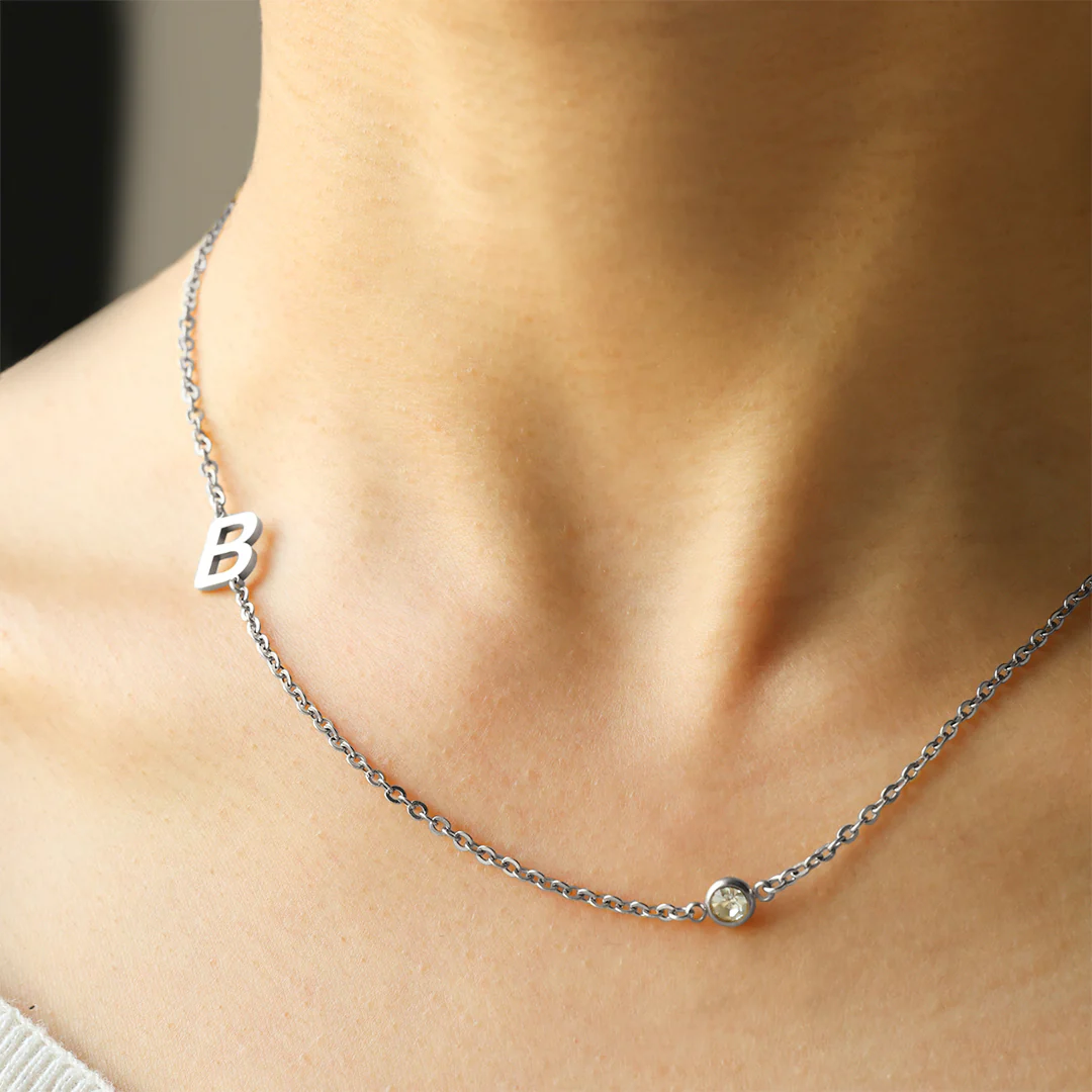 Initial Necklace with Diamond Accent - Image 7